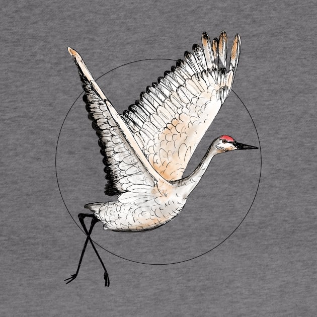 Flying Sandhill Crane Illustration / Crane Bird Drawing / Flying Crane Art Print by LauraKatMax